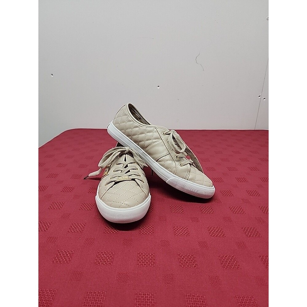 G By Guess Women's Backer 2 Quilted Lace Up Faux Leather Sneakers Sz 8.5 TanEUC